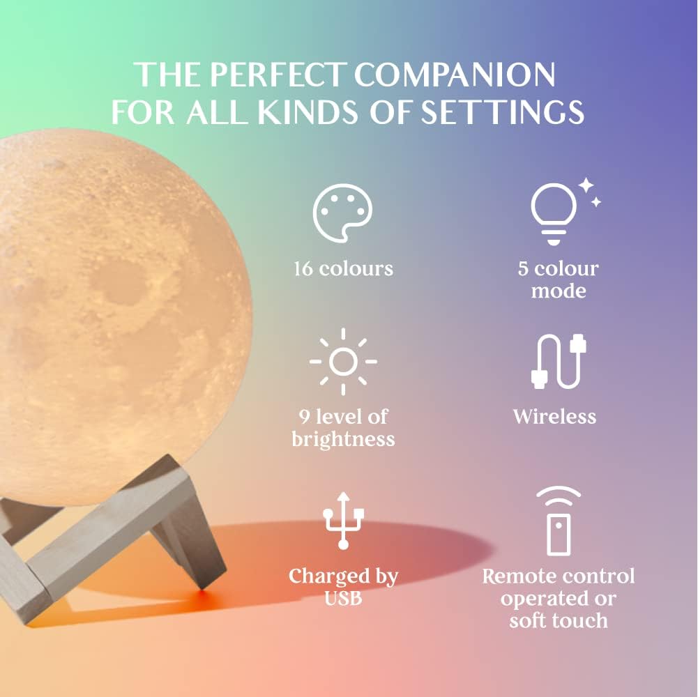 16-Color Creative LED Moon Night Lamp With Stand