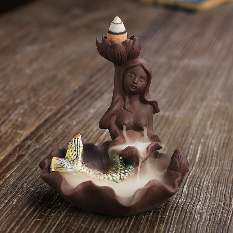 Purple Sand Backflow Mermaid Incense Burner