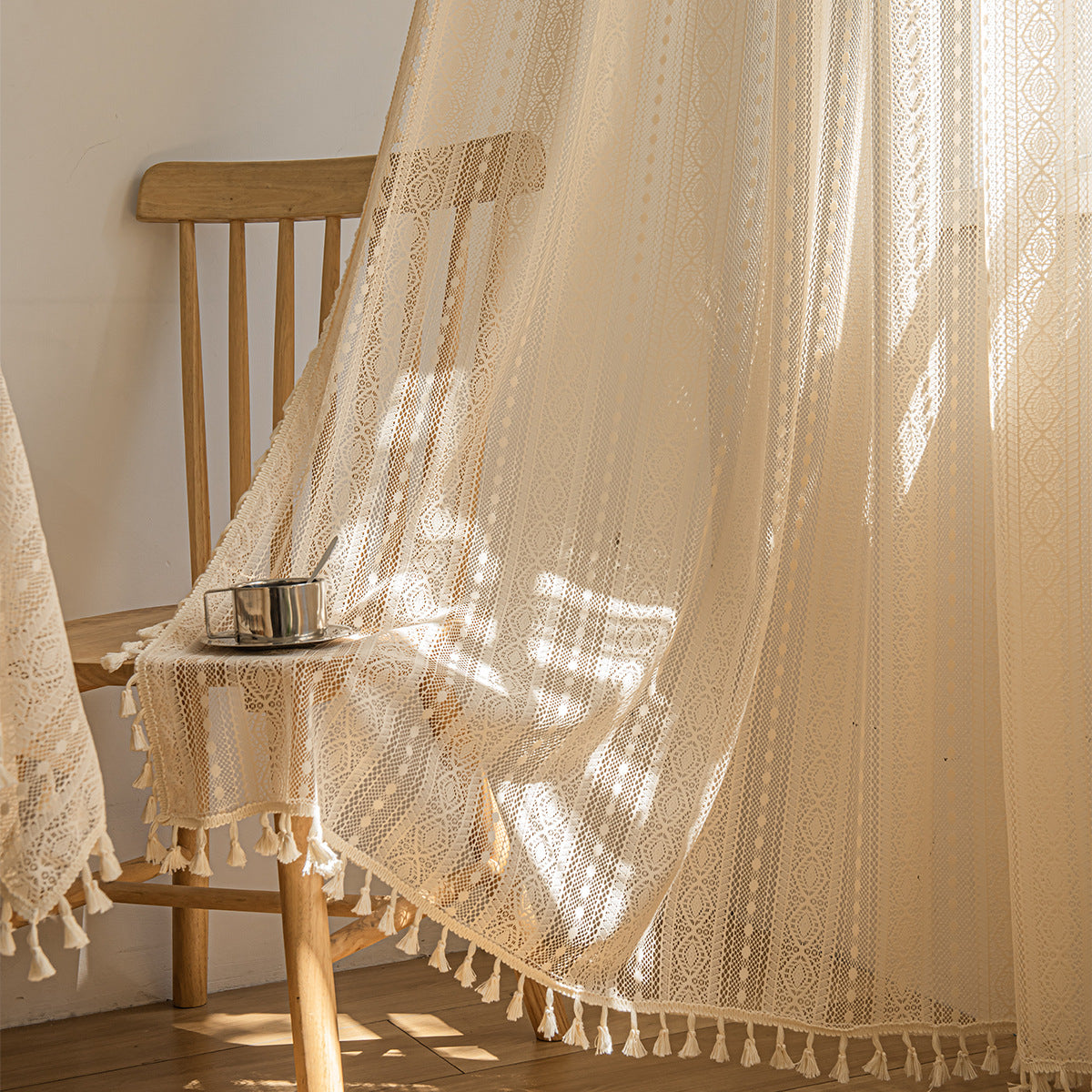 Bohemian-Dot Wood Color Lace Mesh Curtains