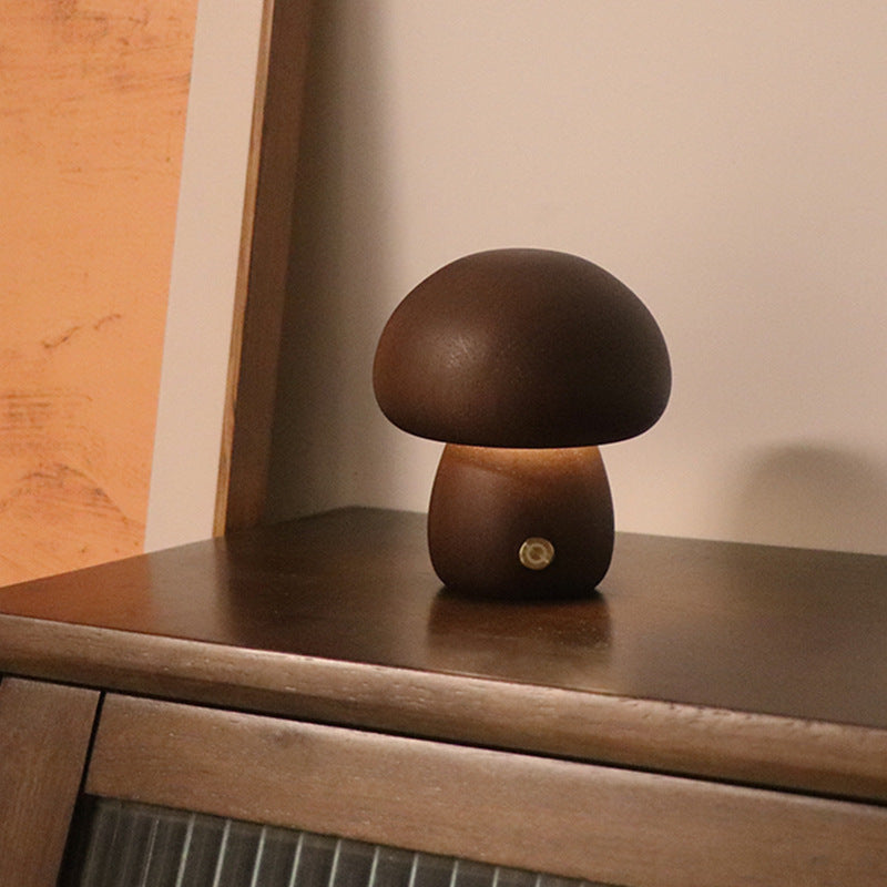 Wood Cute Mushroom LED Lamp With Touch Switch