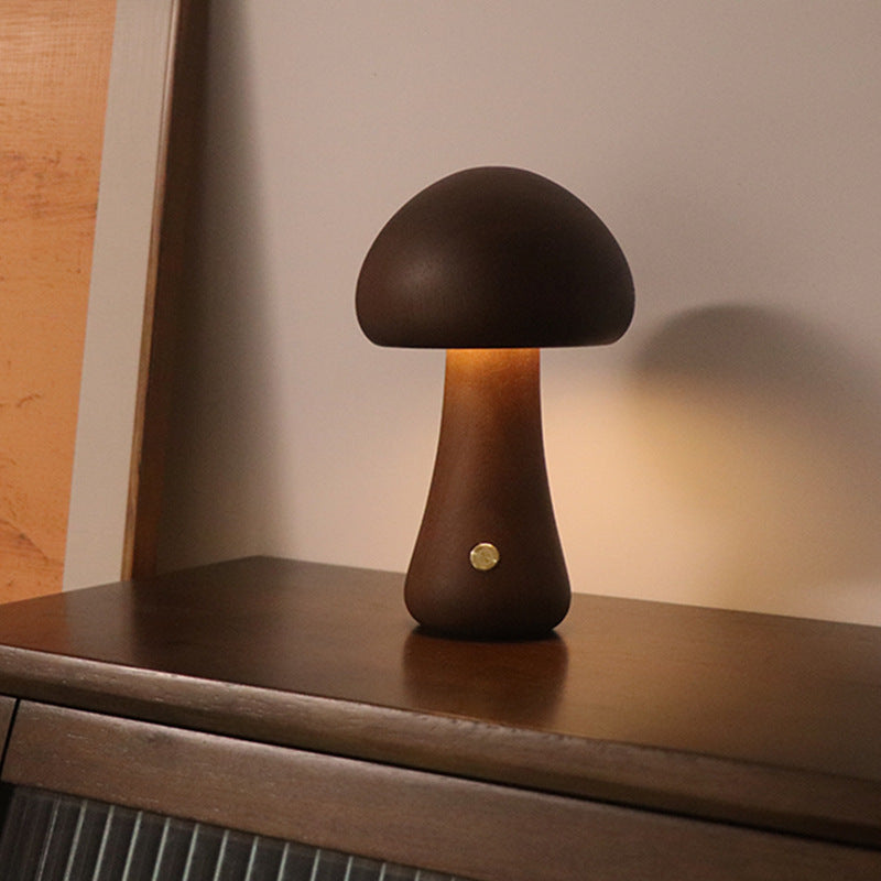 Wood Cute Mushroom LED Lamp With Touch Switch
