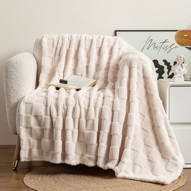 Checkered Jacquard Wool Thickened Blanket