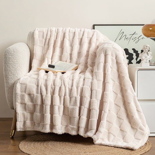 Checkered Jacquard Wool Thickened Blanket