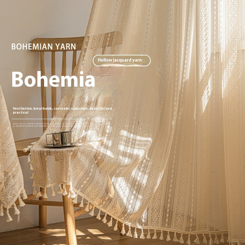 Bohemian-Dot Wood Color Lace Mesh Curtains