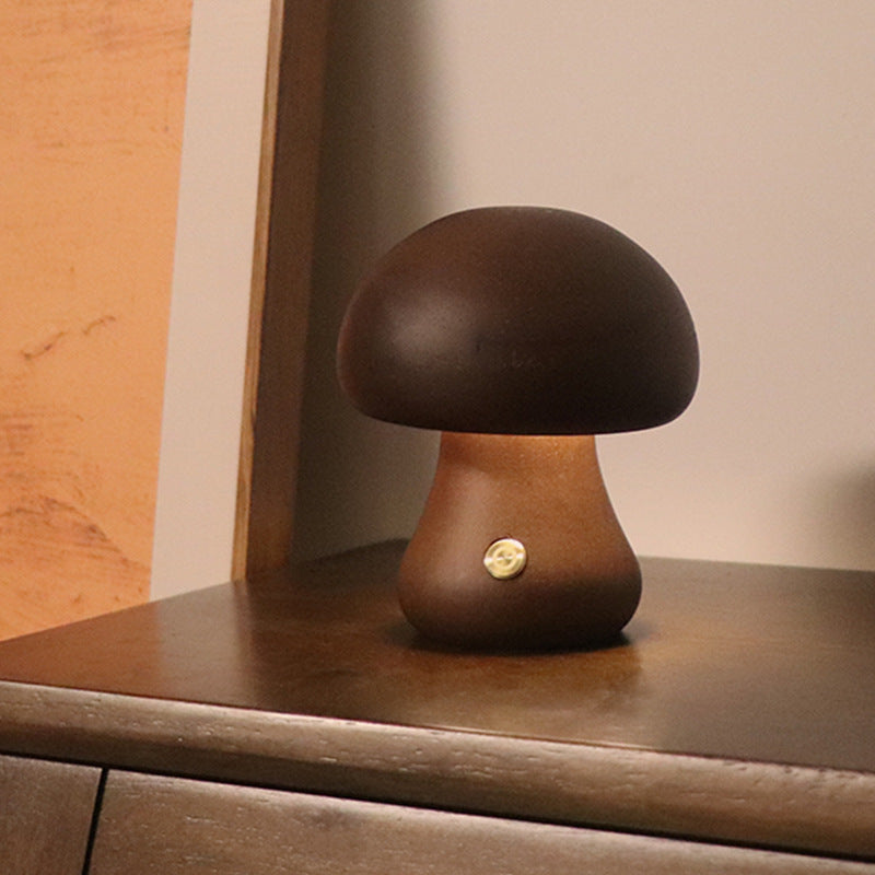 Wood Cute Mushroom LED Lamp With Touch Switch