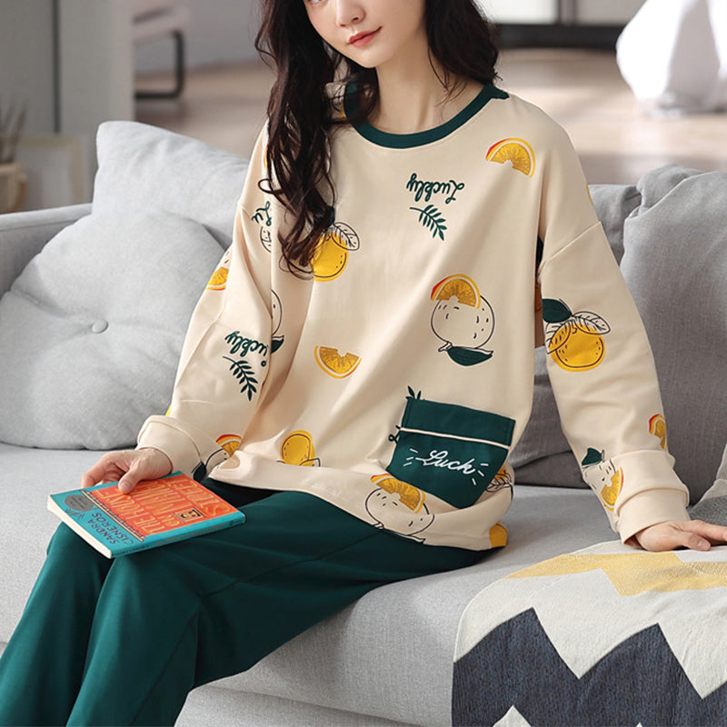 Elegant Loose Print Pajamas Loungewear Set