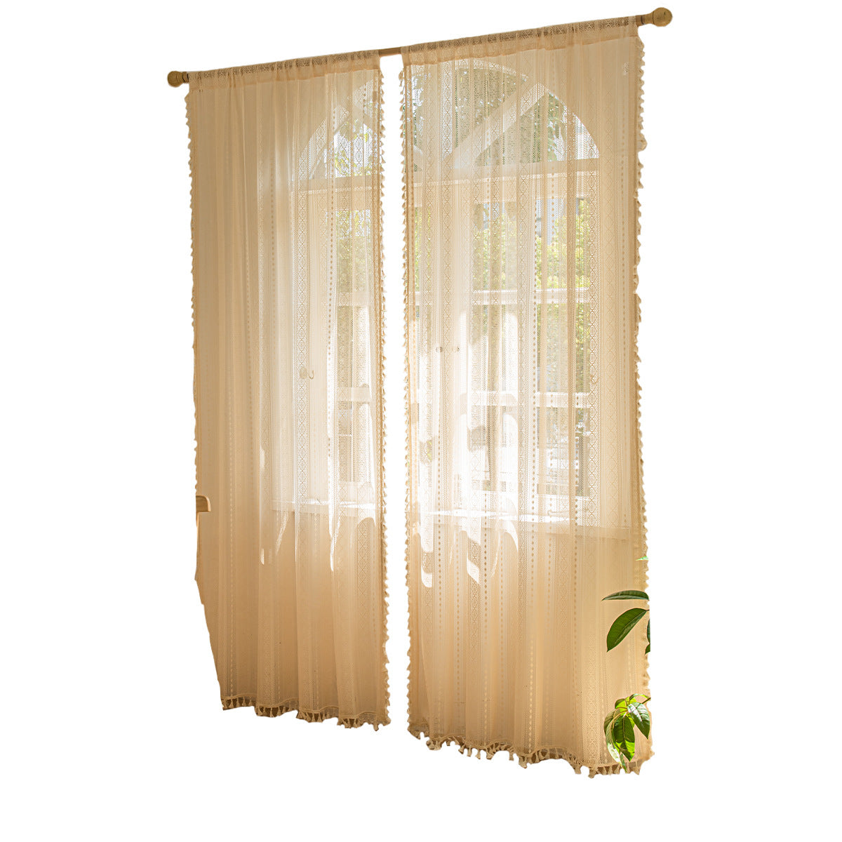 Bohemian-Dot Wood Color Lace Mesh Curtains