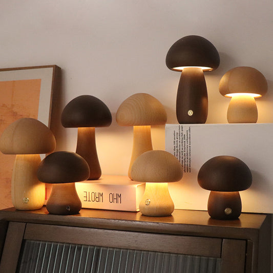 Wood Cute Mushroom LED Lamp With Touch Switch