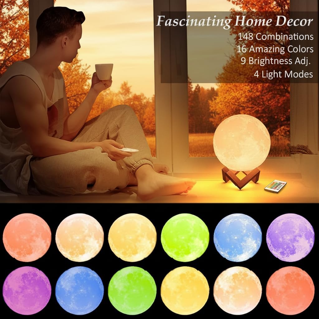 16-Color Creative LED Moon Night Lamp With Stand