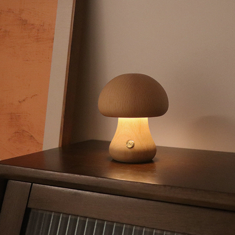 Wood Cute Mushroom LED Lamp With Touch Switch