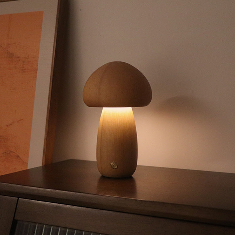 Wood Cute Mushroom LED Lamp With Touch Switch