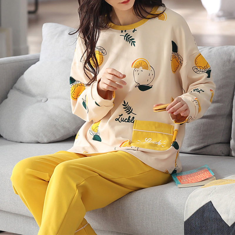 Elegant Loose Print Pajamas Loungewear Set