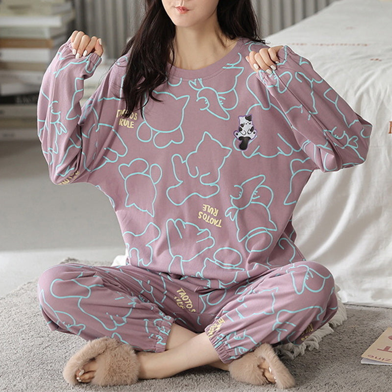 Elegant Loose Print Pajamas Loungewear Set