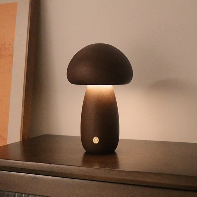 Wood Cute Mushroom LED Lamp With Touch Switch
