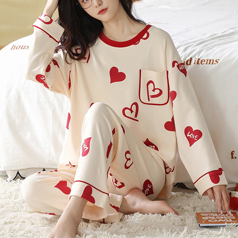 Elegant Loose Print Pajamas Loungewear Set