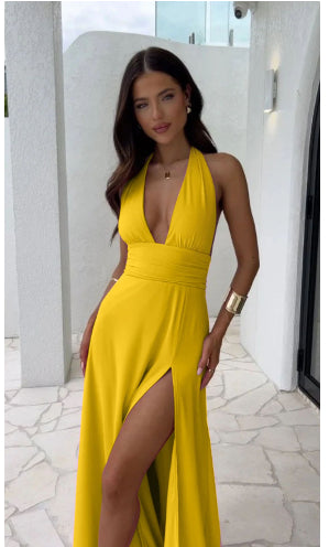 Sexy Halterneck Slit Strappy Dress for Women