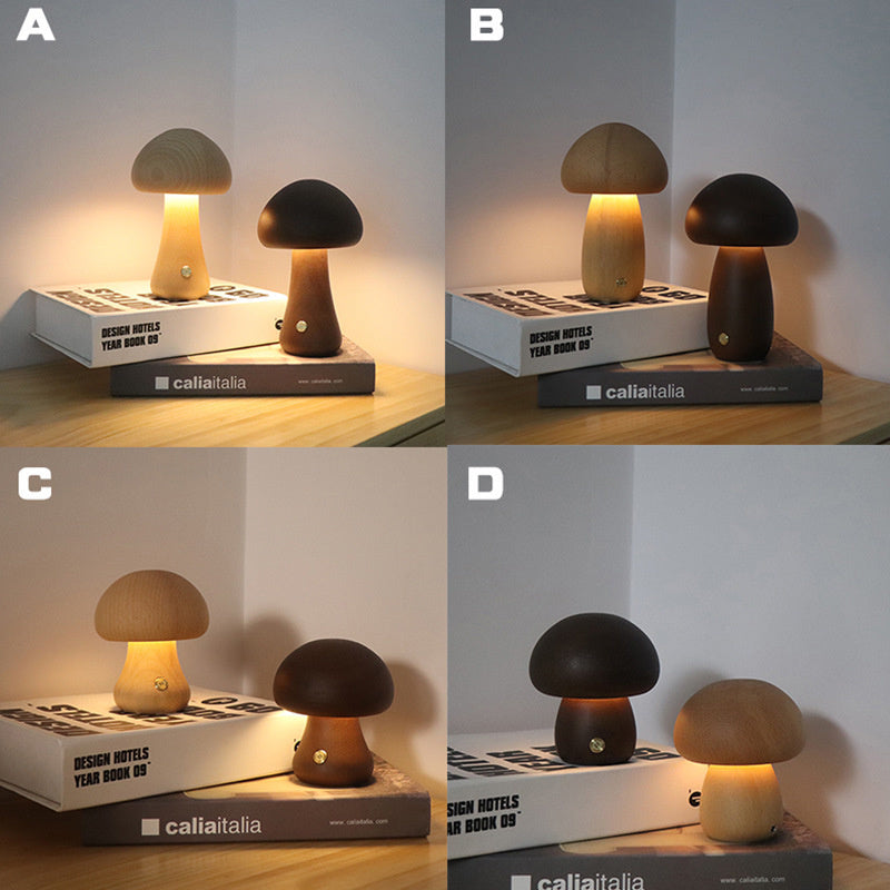 Wood Cute Mushroom LED Lamp With Touch Switch