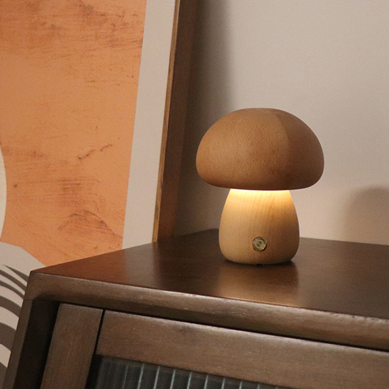 Wood Cute Mushroom LED Lamp With Touch Switch