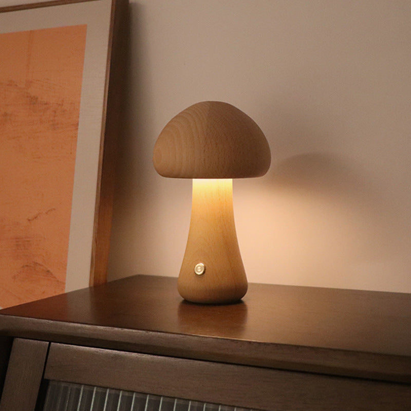 Wood Cute Mushroom LED Lamp With Touch Switch