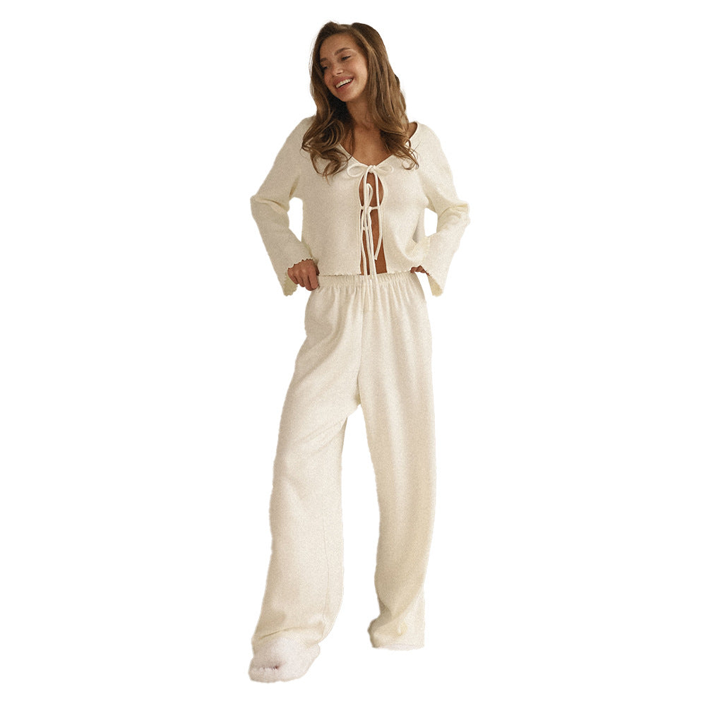 Women's Front Bow Long Sleeve Pajama Set